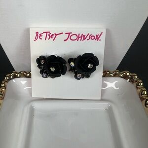 #26 Betsey Johnson Black Floral Crystal Cluster Stud Earrings